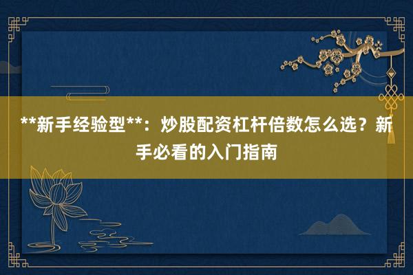 **新手经验型**：炒股配资杠杆倍数怎么选？新手必看的入门指南