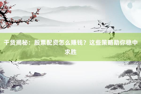 干货揭秘：股票配资怎么赚钱？这些策略助你稳中求胜