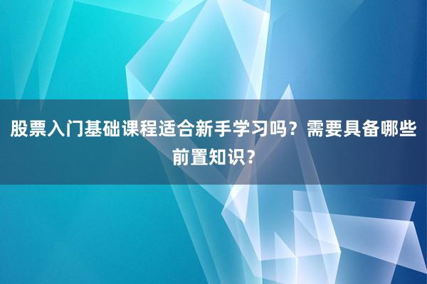 股票入门基础课程适合新手学习吗？需要具备哪些前置知识？