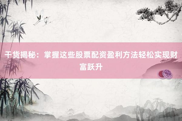 干货揭秘：掌握这些股票配资盈利方法轻松实现财富跃升