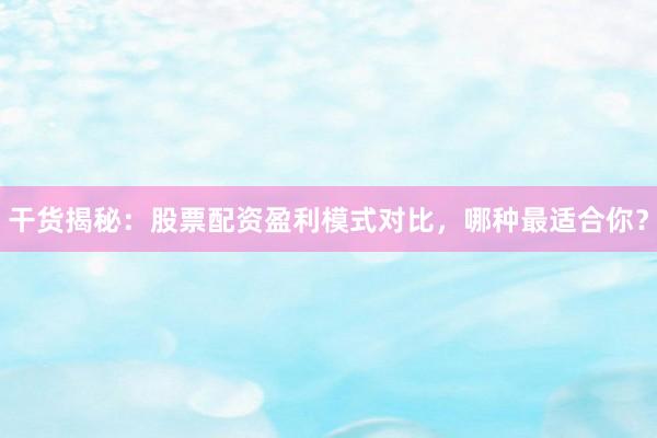 干货揭秘：股票配资盈利模式对比，哪种最适合你？