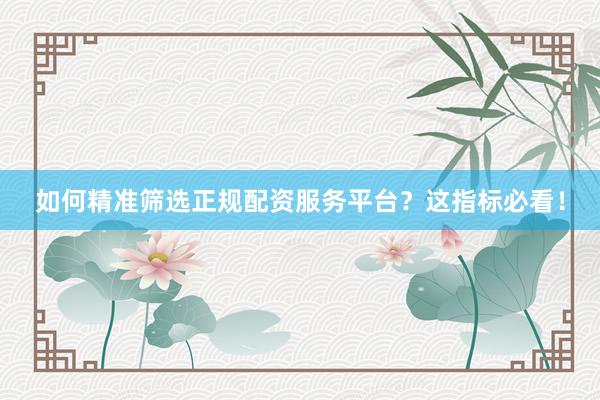 如何精准筛选正规配资服务平台？这指标必看！