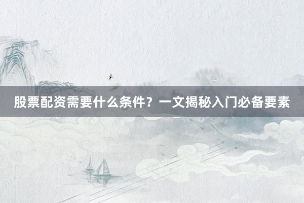 股票配资需要什么条件?一文揭秘入门必备要素