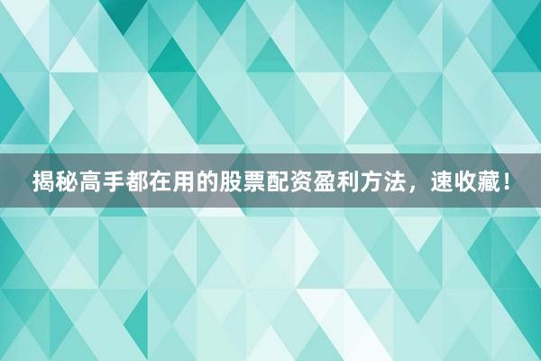 揭秘高手都在用的股票配资盈利方法，速收藏！