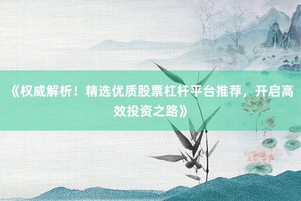 《权威解析！精选优质股票杠杆平台推荐，开启高效投资之路》