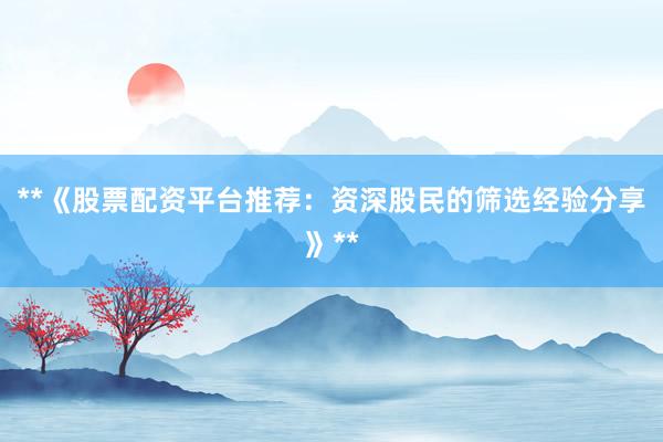 **《股票配资平台推荐:资深股民的筛选经验分享》**