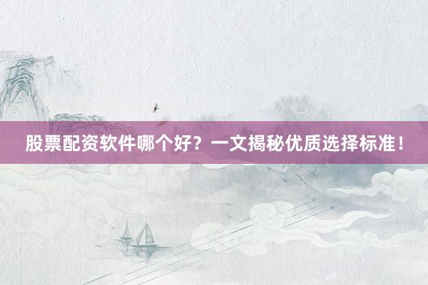 股票配资软件哪个好？一文揭秘优质选择标准！
