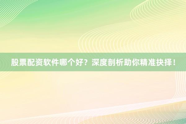 股票配资软件哪个好？深度剖析助你精准抉择！