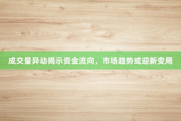 成交量异动揭示资金流向，市场趋势或迎新变局