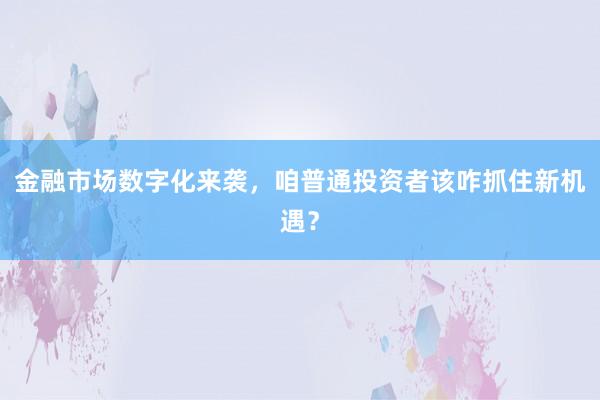 金融市场数字化来袭，咱普通投资者该咋抓住新机遇？