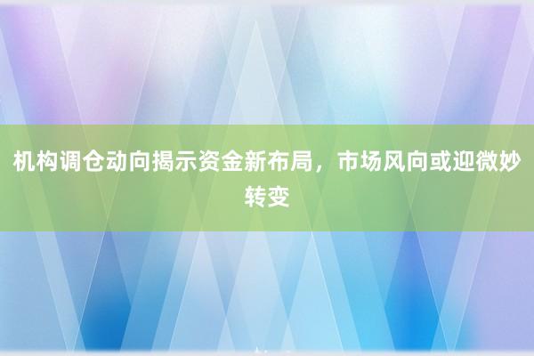 机构调仓动向揭示资金新布局，市场风向或迎微妙转变