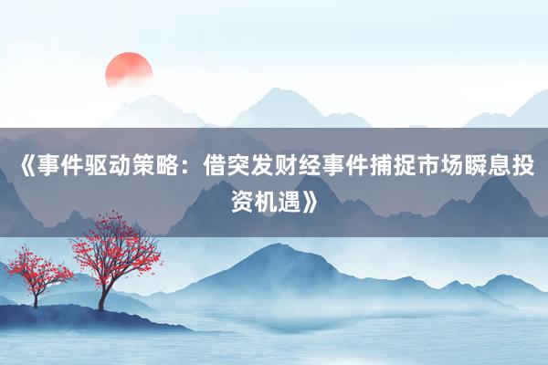 《事件驱动策略：借突发财经事件捕捉市场瞬息投资机遇》