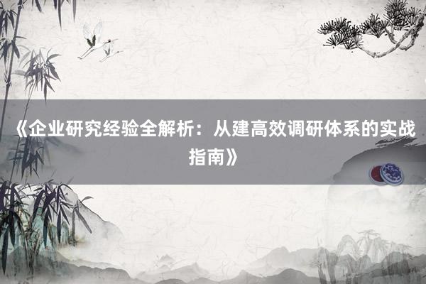 《企业研究经验全解析：从建高效调研体系的实战指南》