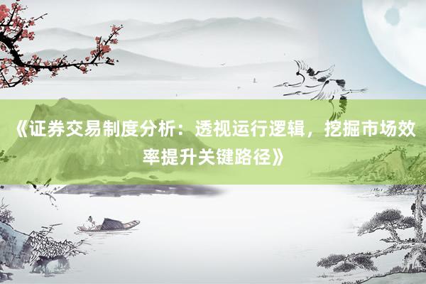 《证券交易制度分析：透视运行逻辑，挖掘市场效率提升关键路径》