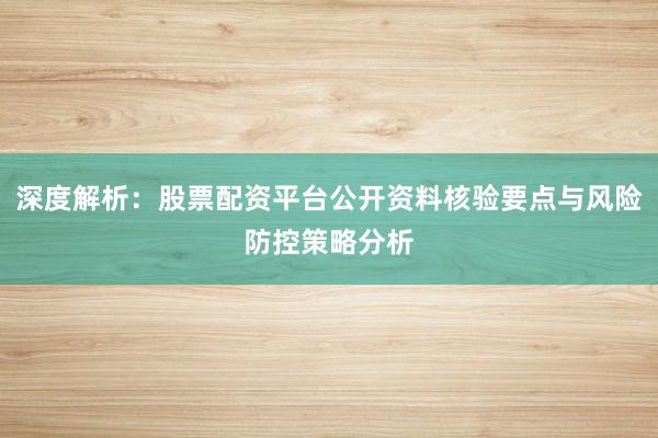 深度解析：股票配资平台公开资料核验要点与风险防控策略分析