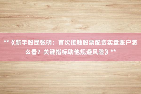 **《新手股民张明:首次接触股票配资实盘账户怎么看?关键指标助他规避风险》**
